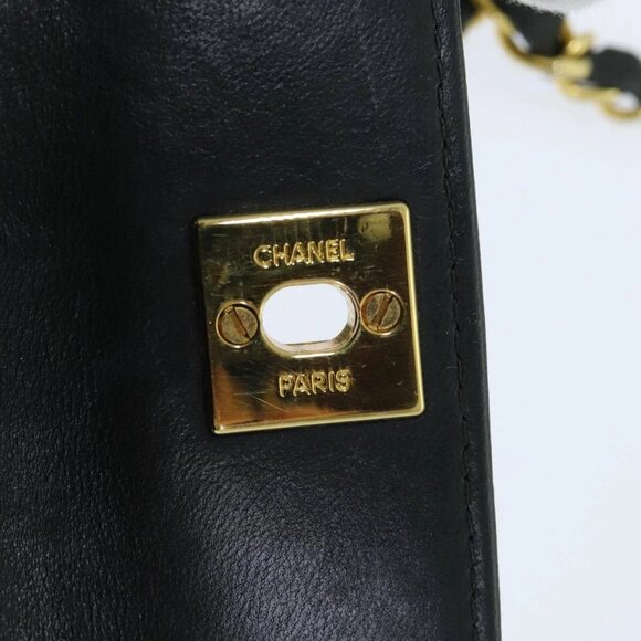 CHANEL Mini Matelasse Turn Lock Chain Bag Lamb Skin Black CC Auth - Picture 7 of 15
